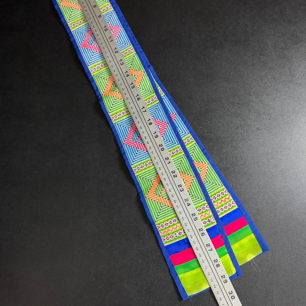 Unbranded Hmong Sash Belt Womens OS Blue Geometric‎ Tribal Embroidered Neon Tie